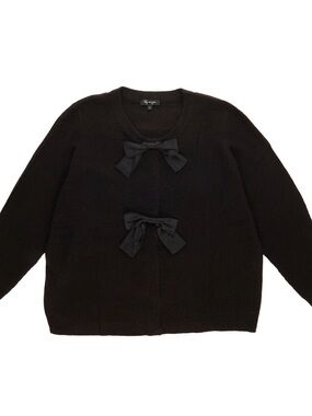 Black Knit Cardigan with Satin Bow Accents